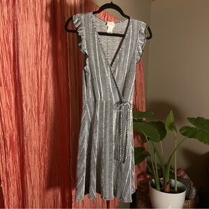 CAUTION TO THE WIND Striped Rayon, Cap sleeve, A-line Skirt Dress